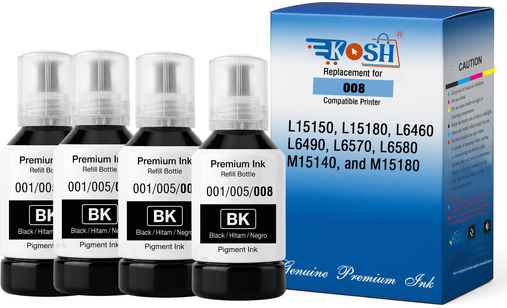 Kosh 008 Pigment Compatible Ink for L15150, L15180, L6460, L6490, L6570 Printers 4Pic Black Ink Bottle-image-15
