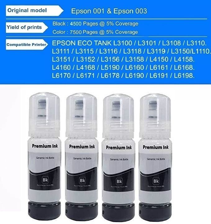 canoff 001/003 refill ink (4bottle) for ecotank l1110, l3100, l3110 black ink bottle