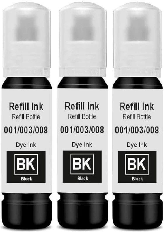 Corexa 003 Black Ink 3 Pack for 001/003/008 REFILL INK FOR EP L3110, L3250, L3252 L3115 Black Ink Bottle-image-35