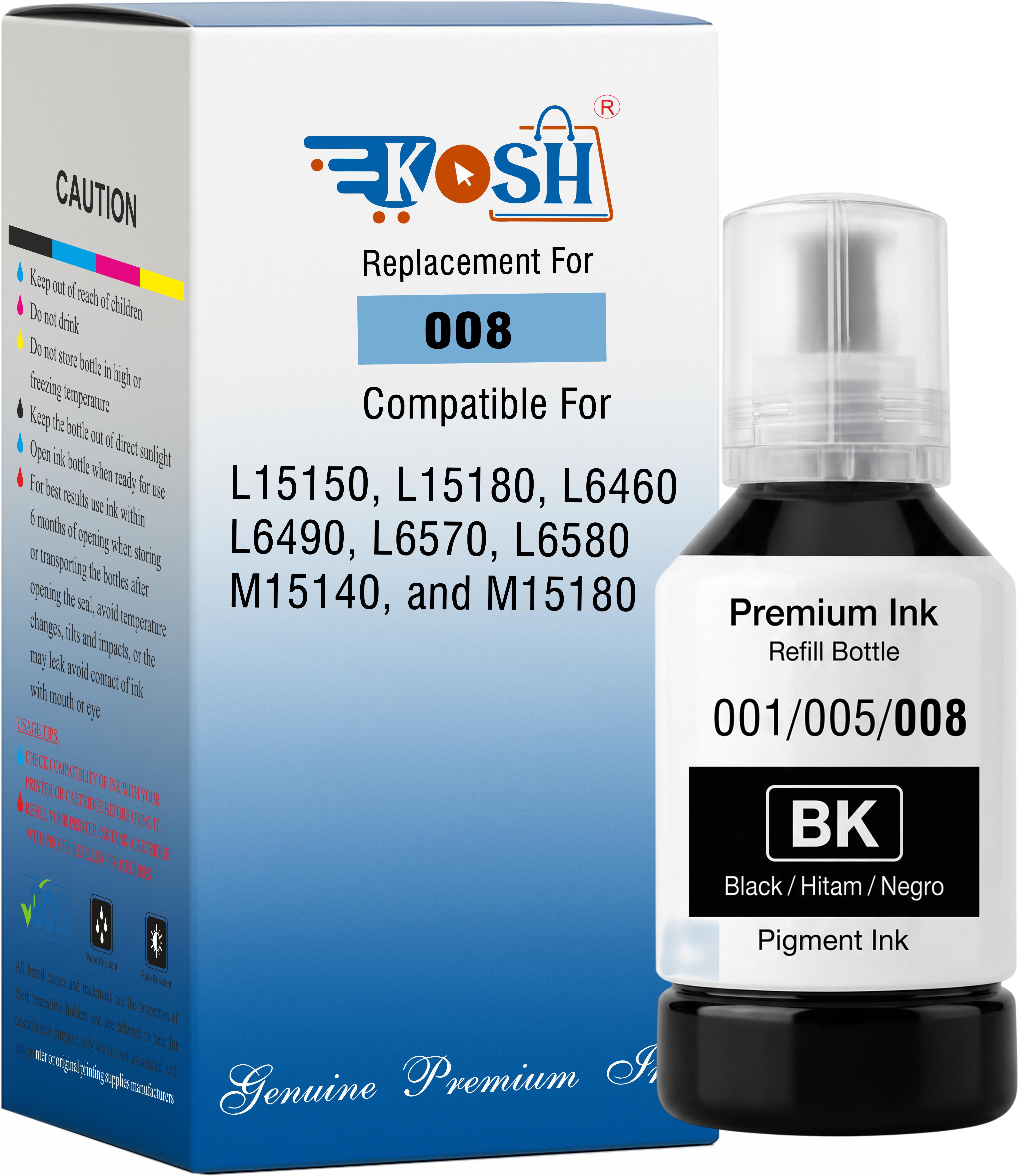 Kosh 008 Pigment Compatible Ink for L15150, L15180, L6460, L6490, L6570 Printers 1Pic Black Ink Bottle-image-16