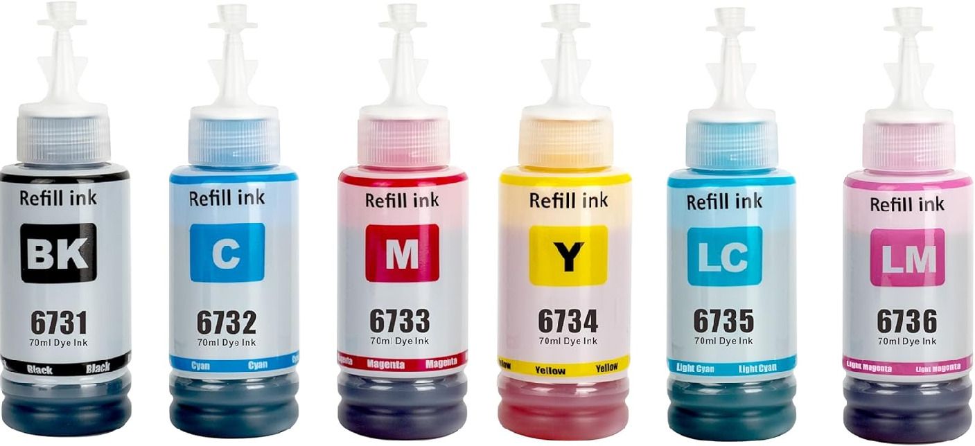 RAMKE Ink For Epson T673/ 673 for L801,L805,L1800,L800,L810,L850,L1300 L605 Black + Tri Color Combo Pack Ink Bottle