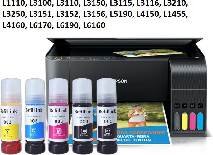 RAMKE High Quality Ink for EPSON L3110,L3100,L3101,L3115,L3116,L3150,L3151,L3156,L4150 Black + Tri Color Combo Pack Ink Bottle