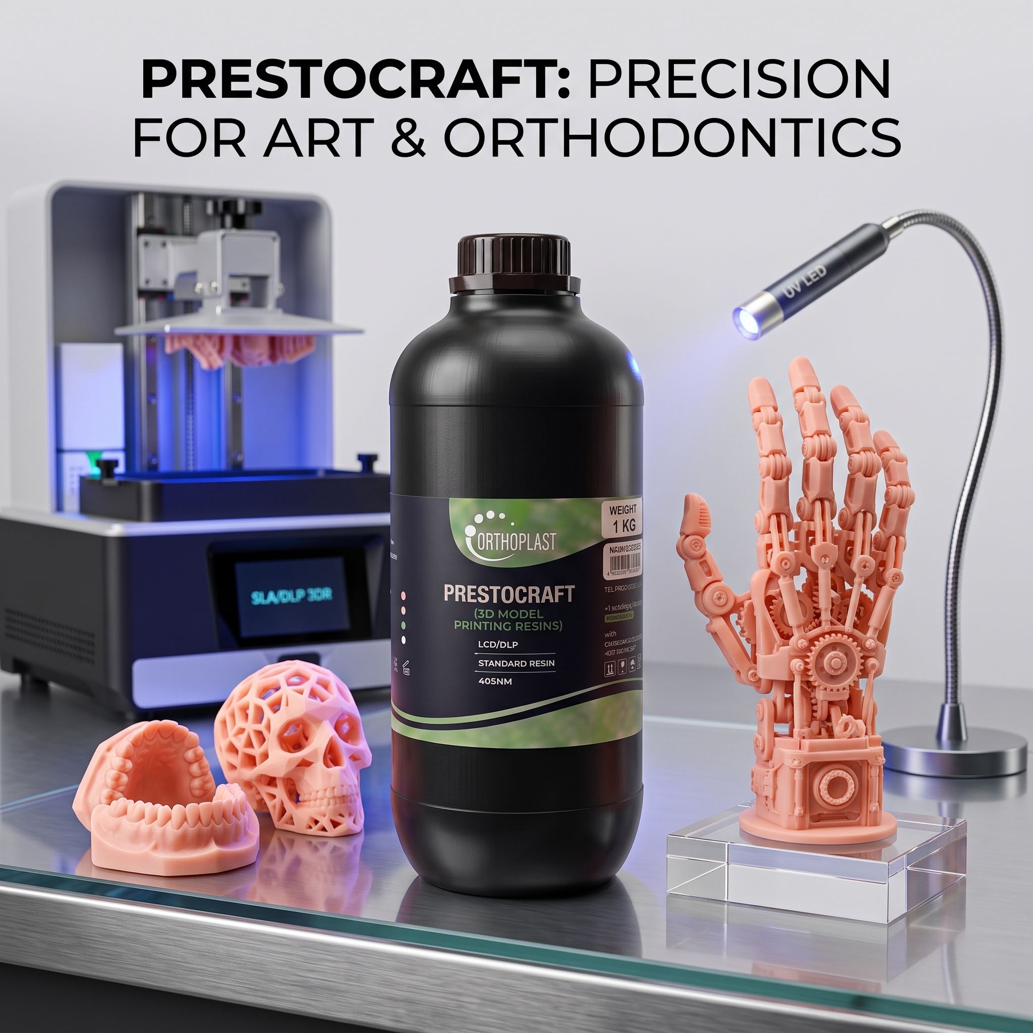 PrestoCraft 3D 405nm Standard Photopolymer UV Curing Resin | 1Kg BIEGE | LCD/DLP 3D printers Beige Ink Bottle-image-36