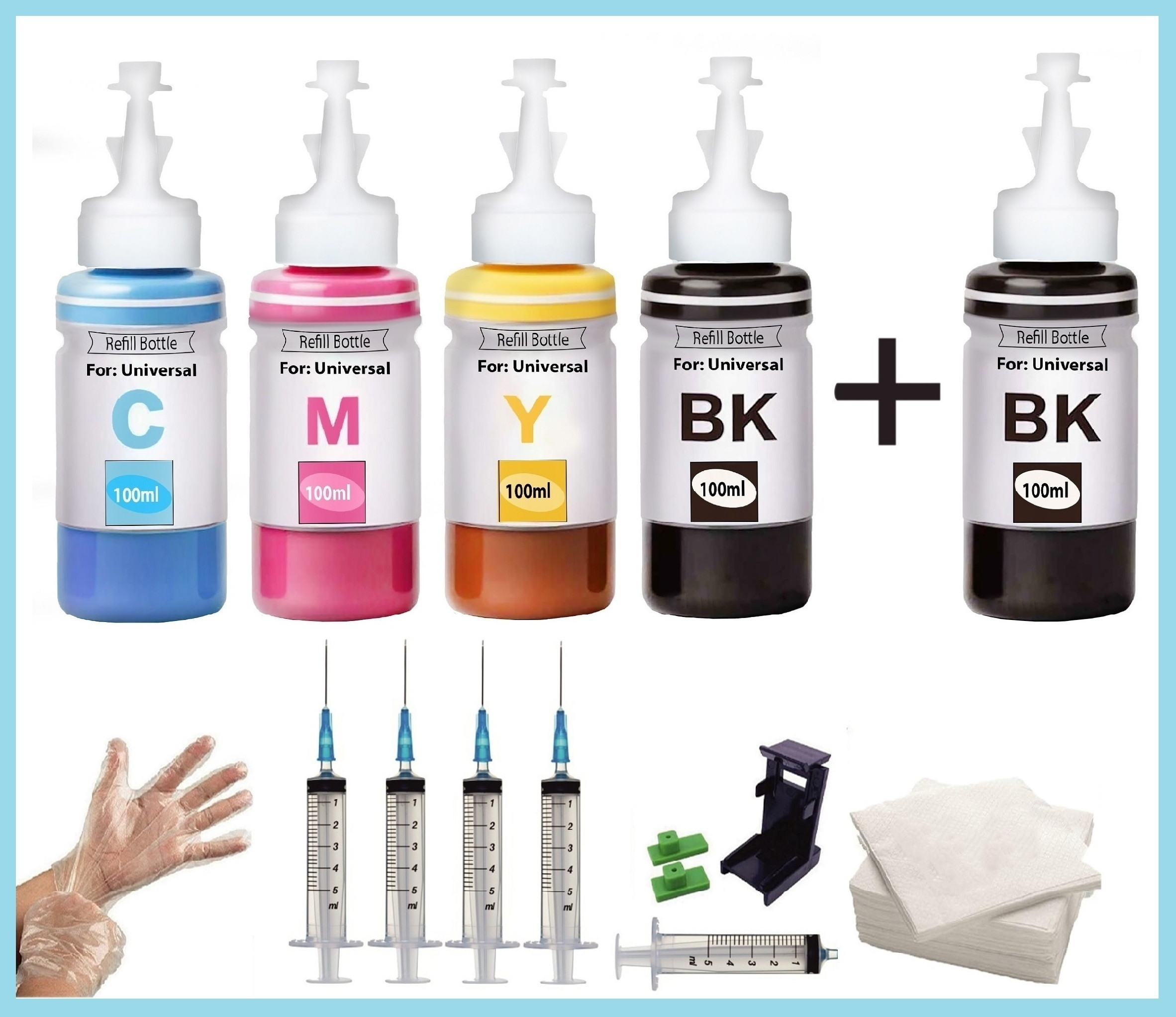 NNPRO Refill ink Kit MG2570S 100ml Multi-function WiFi Color WithCan:MG2570,TS307,E400 Black + Tri Color Combo Pack Ink Bottle image 1