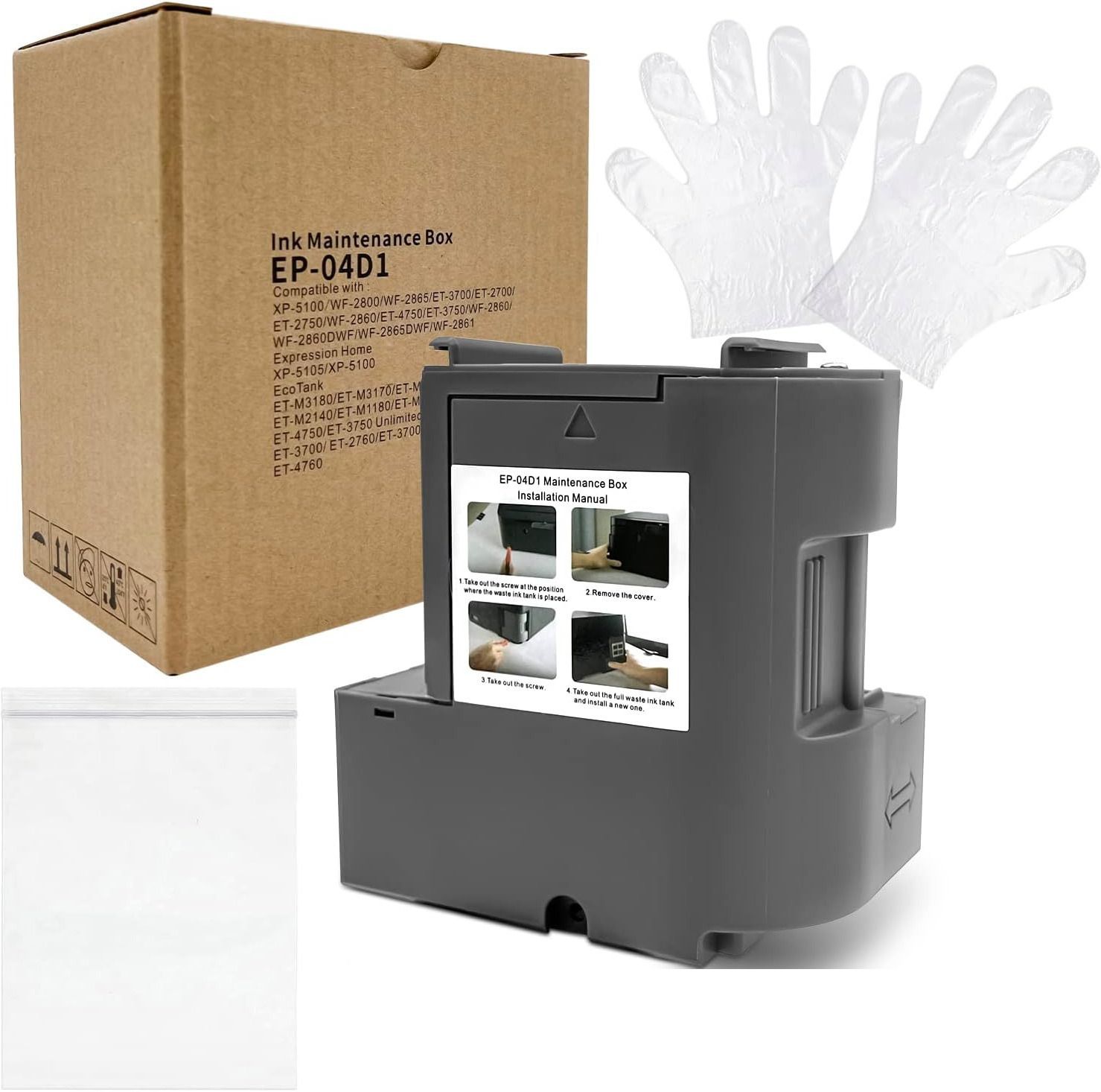 PRINTER PARTNER 04d1 Maintenance Box for Epson L6160 L6170 L6190 M1140 M1170 1180 2140 2170 3140 Black Ink Toner-image-48