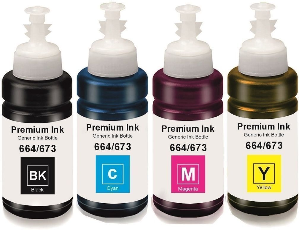NQOZRKL T664/673 Refill Ink Compatible For L100,L110,L130,L200,L350,L1300 Printer 70 ML Black + Tri Color Combo Pack Ink Bottle-image-40