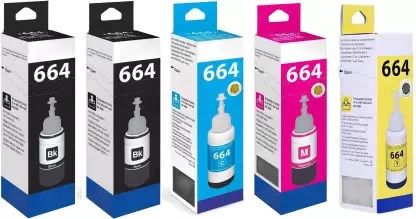 CHAWDA Ink For Compatibel With T664 L100 , L110 , L130 , L200, L300 Black + Tri Color Combo Pack Ink Bottle