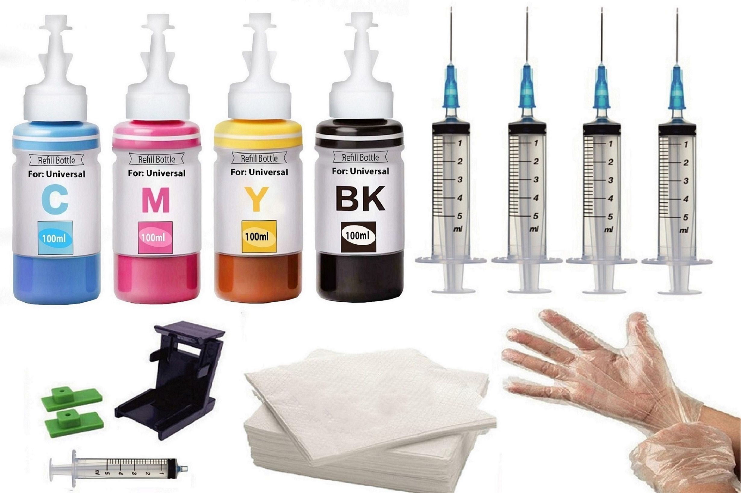 skillenterprise 860 hp 100ml cartridge refill ink suction toolkit for hp,canon cartridge black + tri color combo pack ink bottle