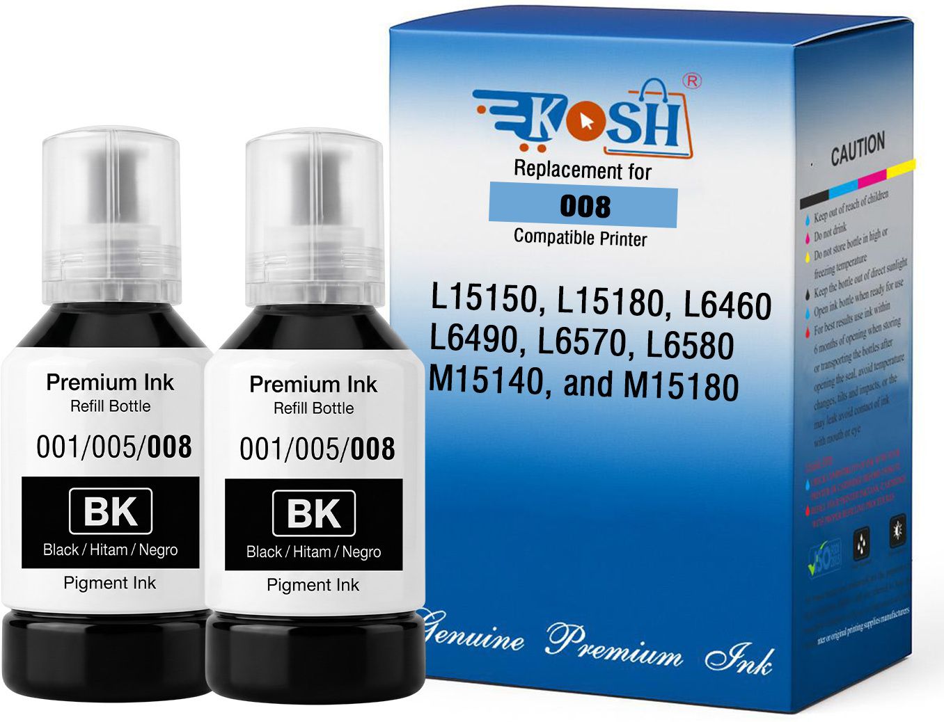 Kosh 008 Pigment Compatible Ink for L15150, L15180, L6460, L6490, L6570 Printers 2Pic Black Ink Bottle-image-13