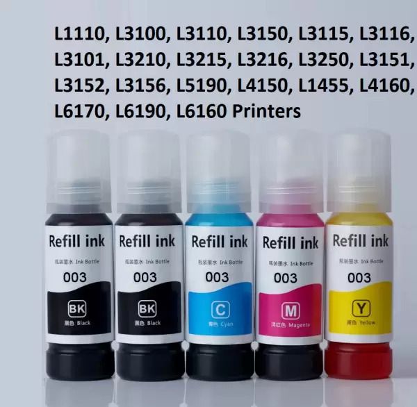 Cromprint Refill Ink for epson 001 , 003 , L3200 , L3210 , L3211 , L3215,L3216,L3250,L3252 Black + Tri Color Combo Pack Ink Bottle