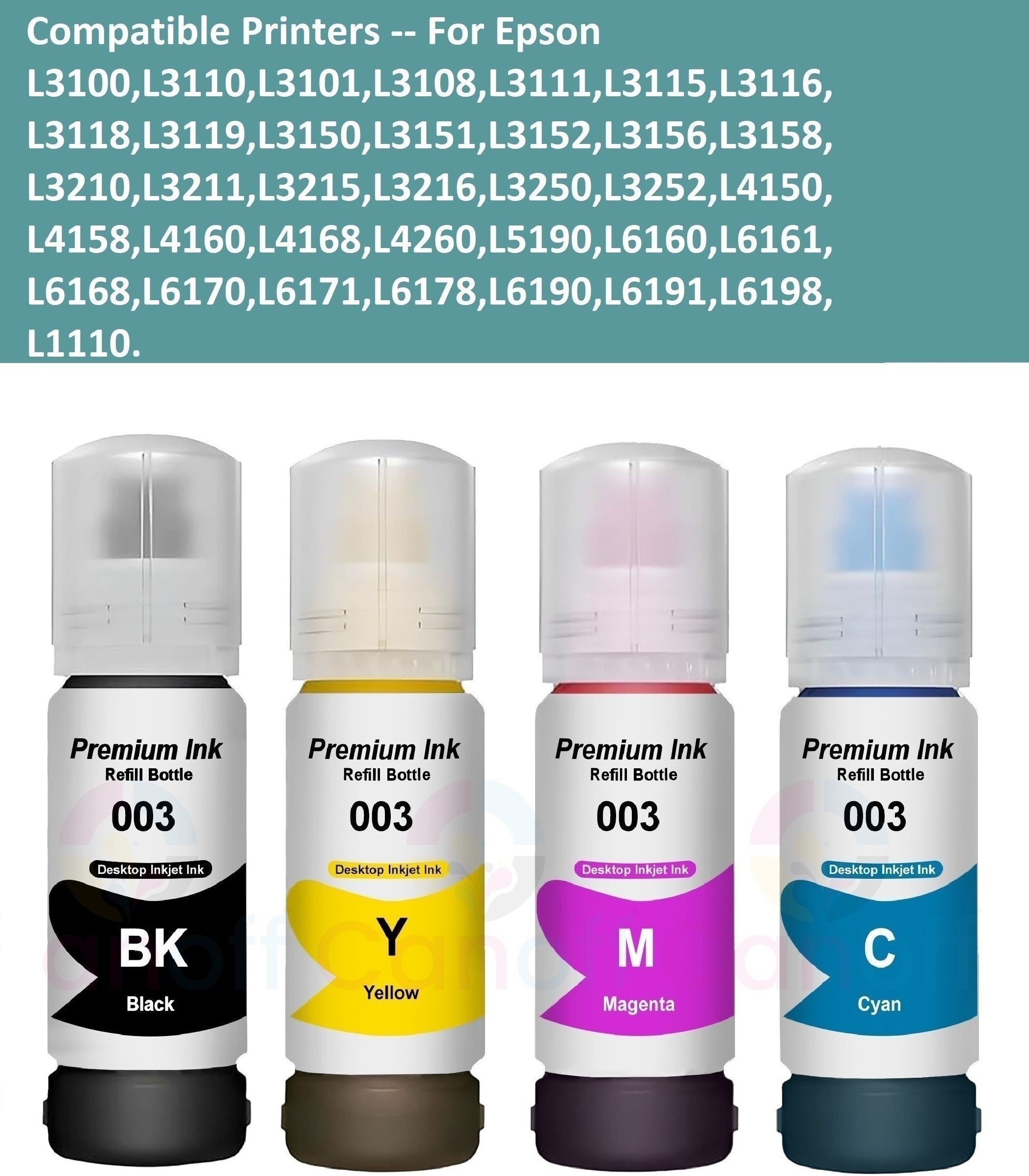inkora Refill Ink for EP 003 Compatible for use with L3100/L3101/L3110/L3150 Series Black + Tri Color Combo Pack Ink Bottle-image-4