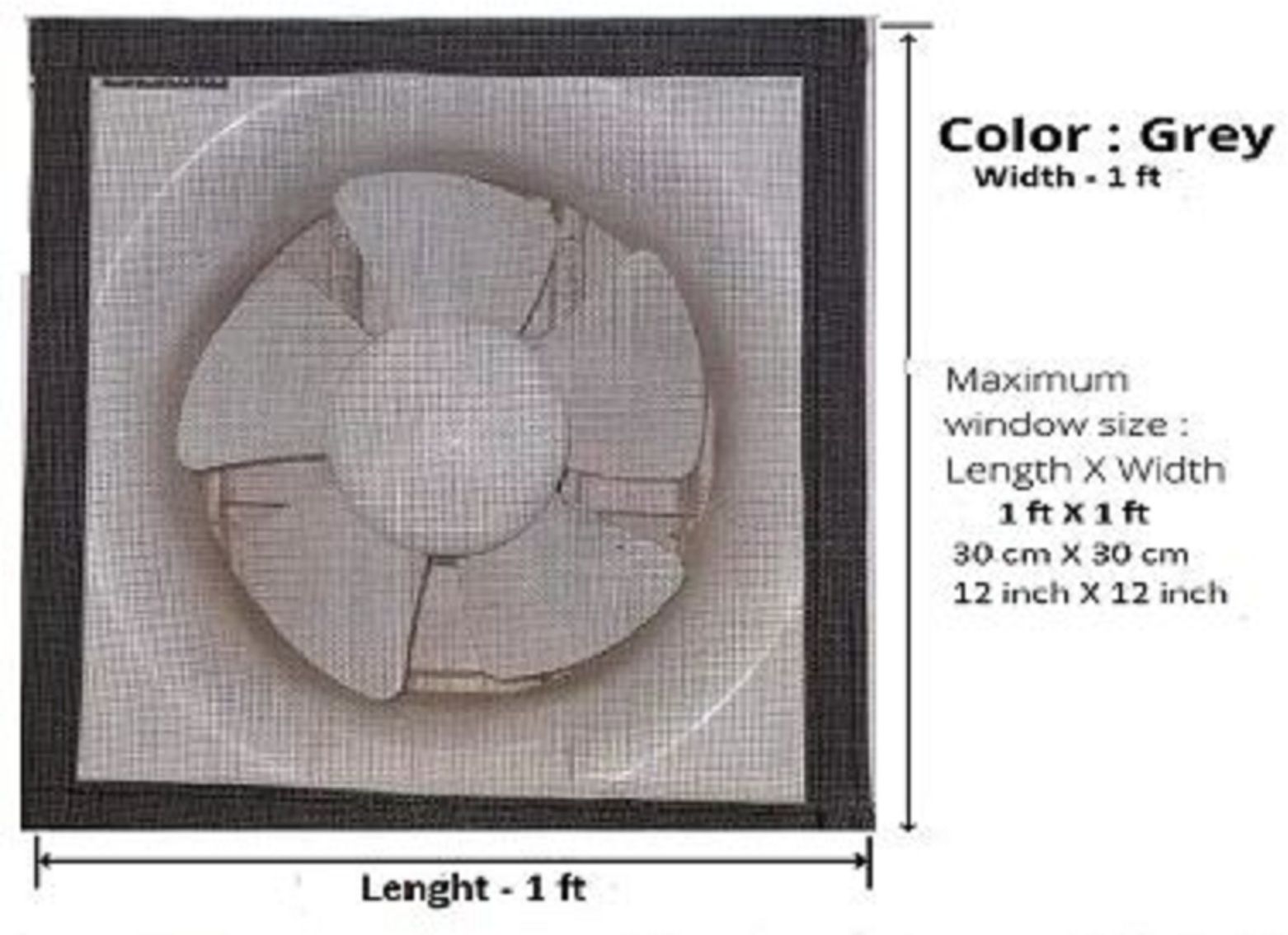 Window Exhaust Fan Mosquito Net - 1x1 Feet, Color- Grey, 120 GSM Insect Net Insect Net