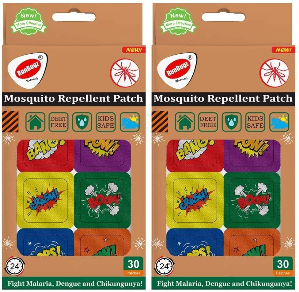 runbugz Natural Repellent Mosquito Patches for Babies with 24 Hours Protection,30 Patches (Boom Printed) -(Pack of 2) image 1