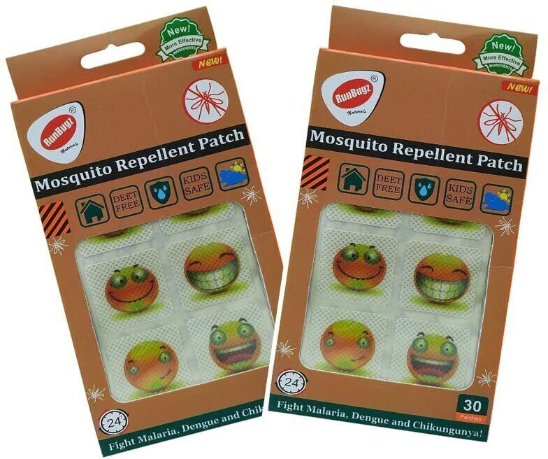 runbugz Natural Repellent Mosquito Patches for Babies with 24 Hours Protection,30 Patches (New Smiley Printed) -(Pack Of 2) image 1