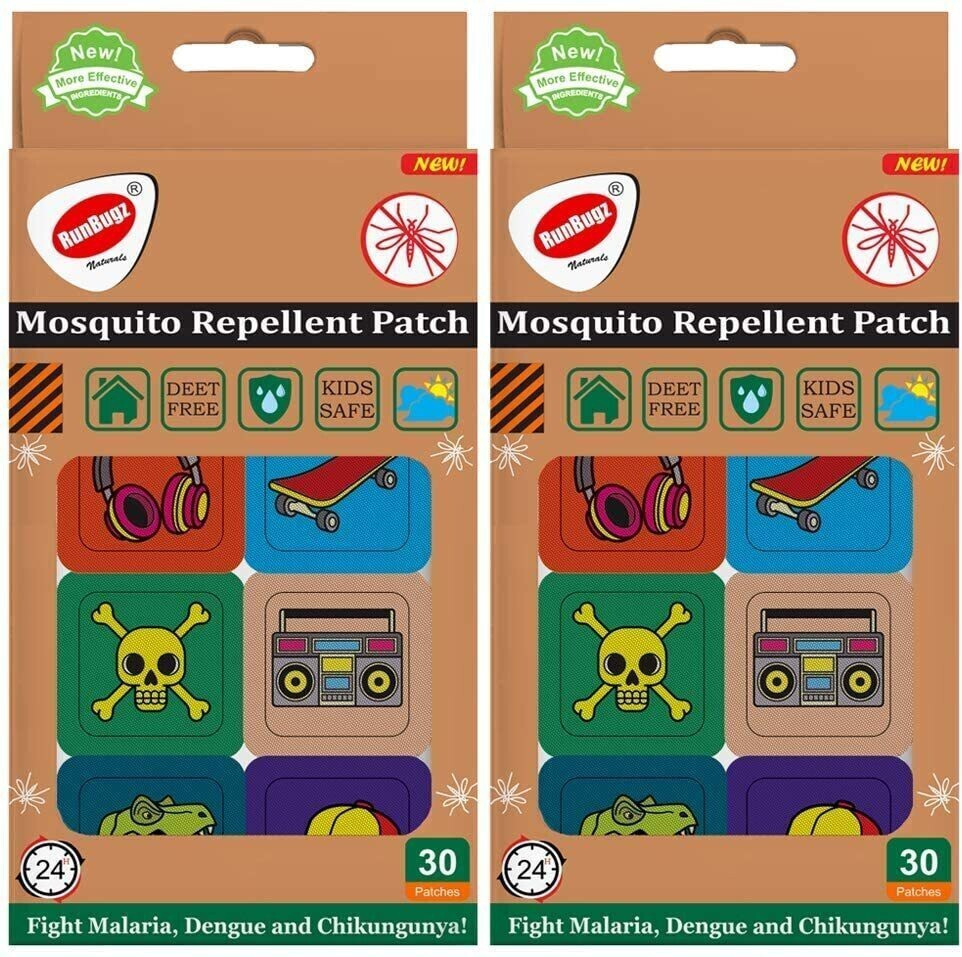 runbugz Natural Repellent Mosquito Patches for Babies with 24 Hours Protection,30 Patches (Skull Printed) -(Pack Of 2) image 1