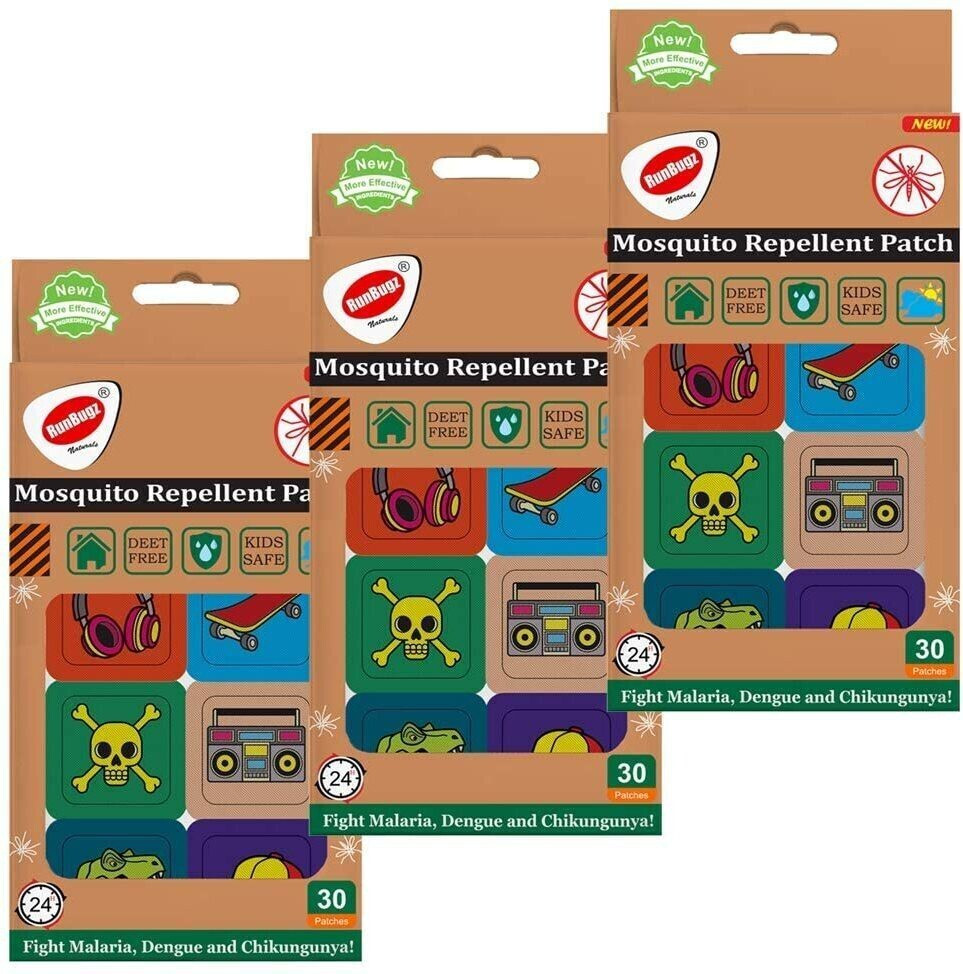 runbugz Natural Repellent Mosquito Patches for Babies with 24 Hours Protection,30 Patches (Skull Printed) -(Pack Of 3) image 1