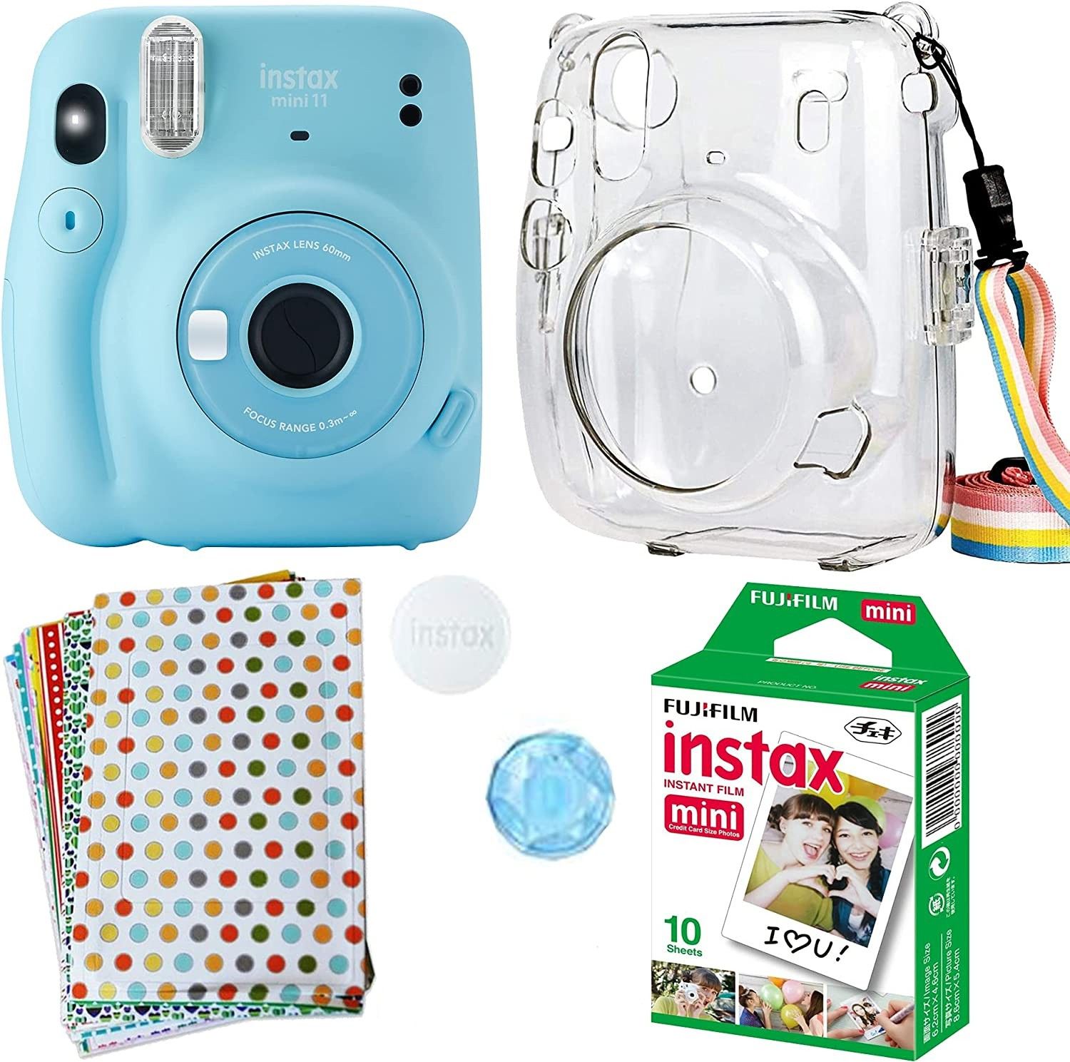 FUJIFILM instax mini 11 Mini 11 Blue with transparent case, 10x1 film and 20 stickers Instant Camera-picture-28