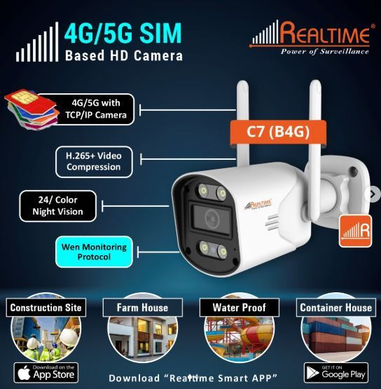 Realtime C7 B4G 24/7 Color Night Vision Sim Based Bullet Security Camera Not Instant Camera image 1