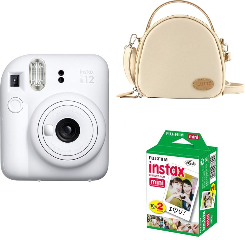 FUJIFILM Instax mini 12 Clay white Instant camera+ Curve Cream case+ 10x2 Film Instant Camera-image-27