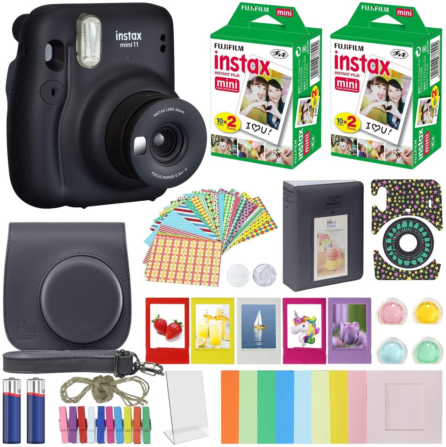 FUJIFILM instax mini 11 Mini 11 Grey with Film 10x4 & Case, Filters, Photo Album, Stickers, frames Instant Camera-picture-26