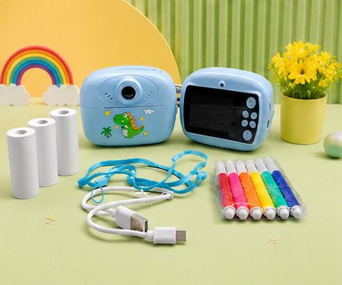 THYWILL SOLUTIONS blue digital camera Children's Digital Instant Print Camera Kit with Markers, USB & Paper Rolls Instant Camera-image-45