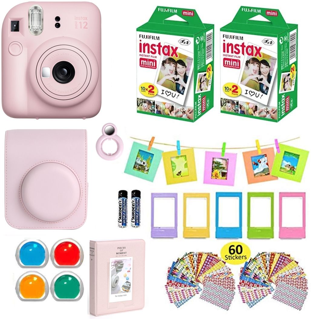 FUJIFILM Instax mini 12 Blossom Pink Bundle+10x4 Film+Carrying Case, Color Filters,Album,Stickers,Frames Instant Camera-picture-26