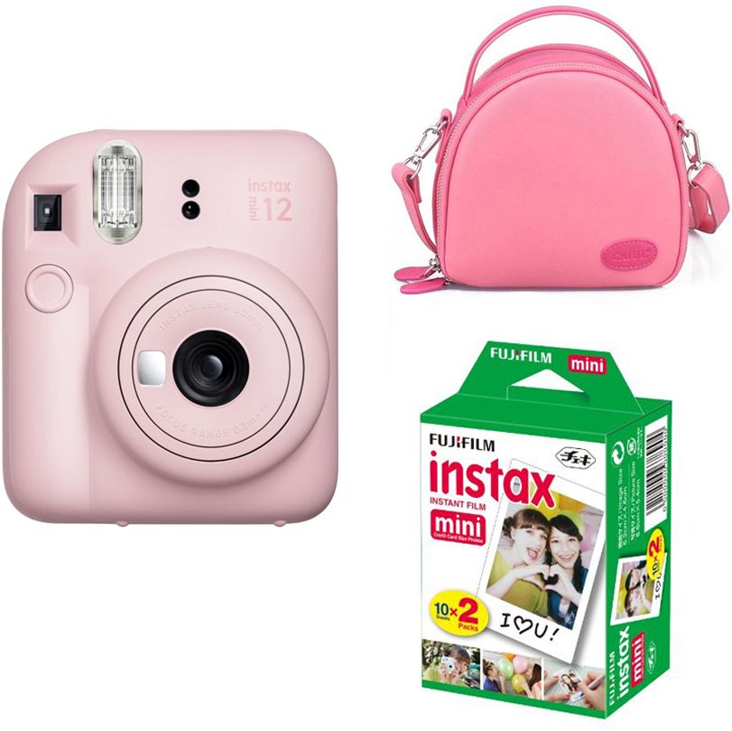 fujifilm instax mini 12 blossom pink camera with pink shell bag and 20 shots instant film instant camera