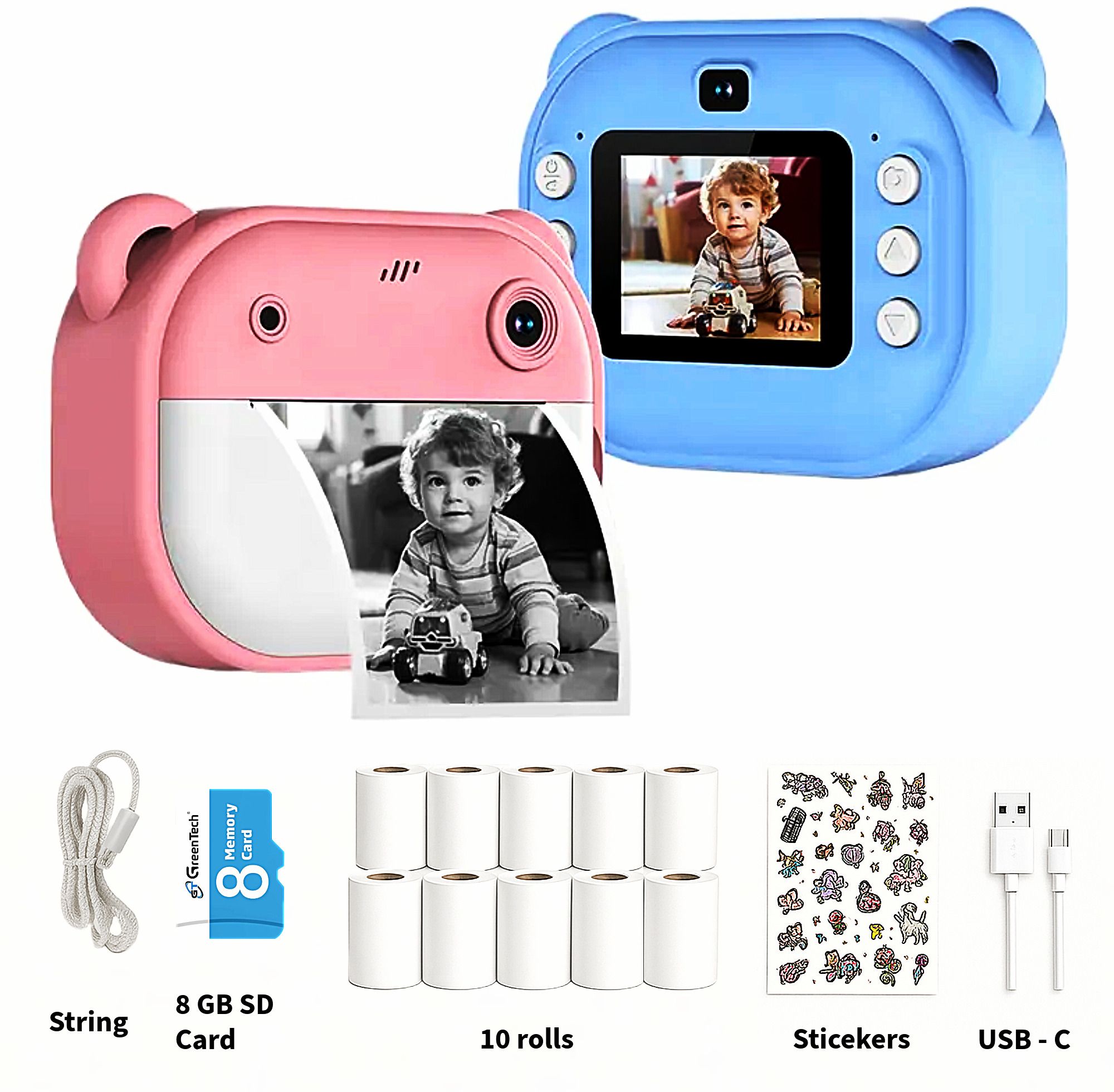 Prime Assure Instant Photo Print Camera for Kids Children Polaroid Camera 48 MP Mini Camera Photo With 10 Rolls and 8 GB Memory Card Mini Printer Instant Camera