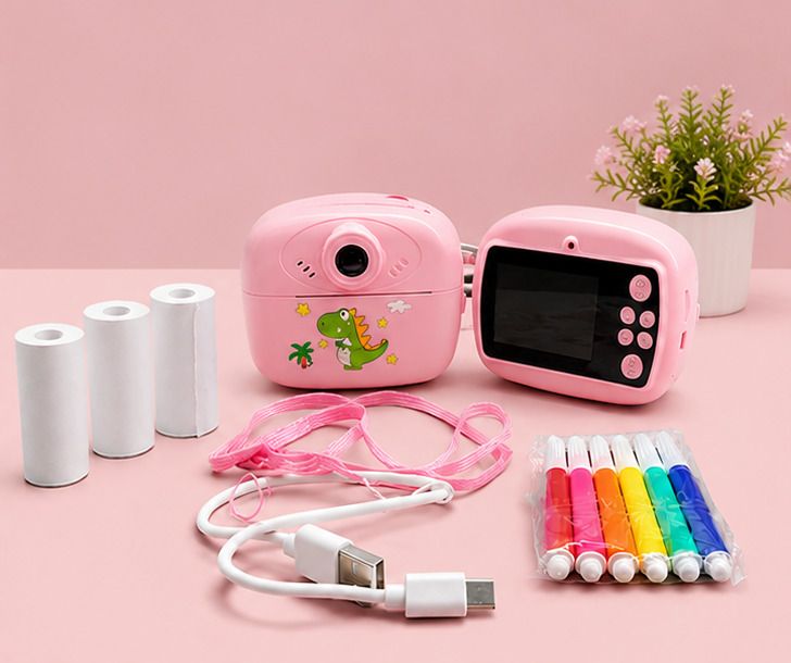 LIVORA Kids Instant Print Camera Pink Thermal Print Camera for Kids with Display & DIY Coloring Pens Instant Camera-image-40