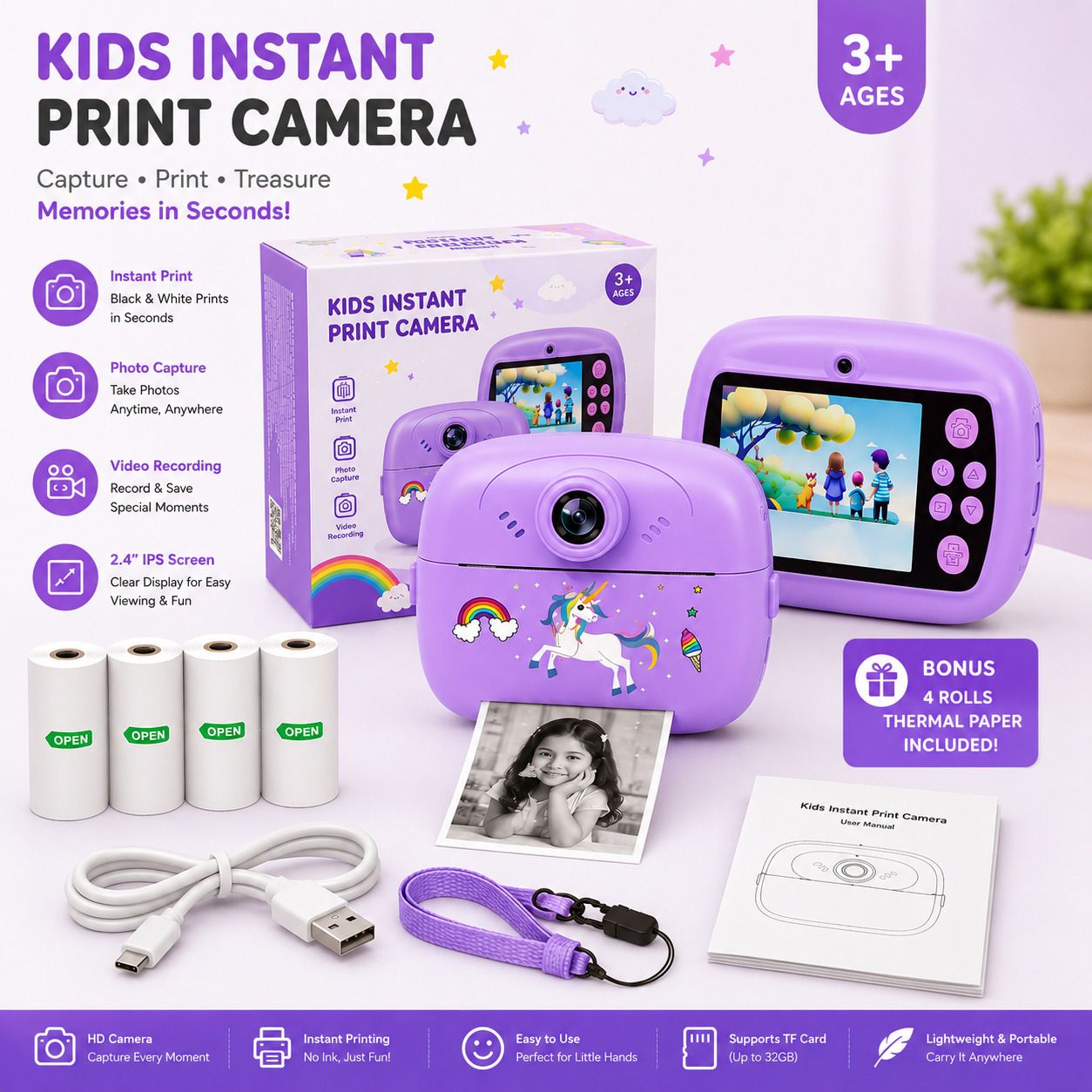 LIVORA Kids Instant Print Camera Instant Photo Print Camera for Kids with Dual HD lens & Video Recording Instant Camera-image-5