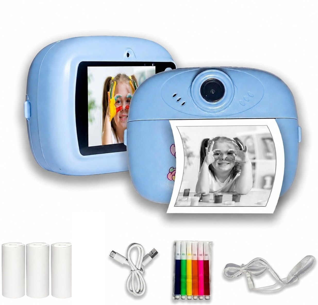 THYWILL SOLUTIONS blue digital camera Kids Instant Print Camera with HD Selfie,Photo Printing Rechargable Instant Camera-image-48