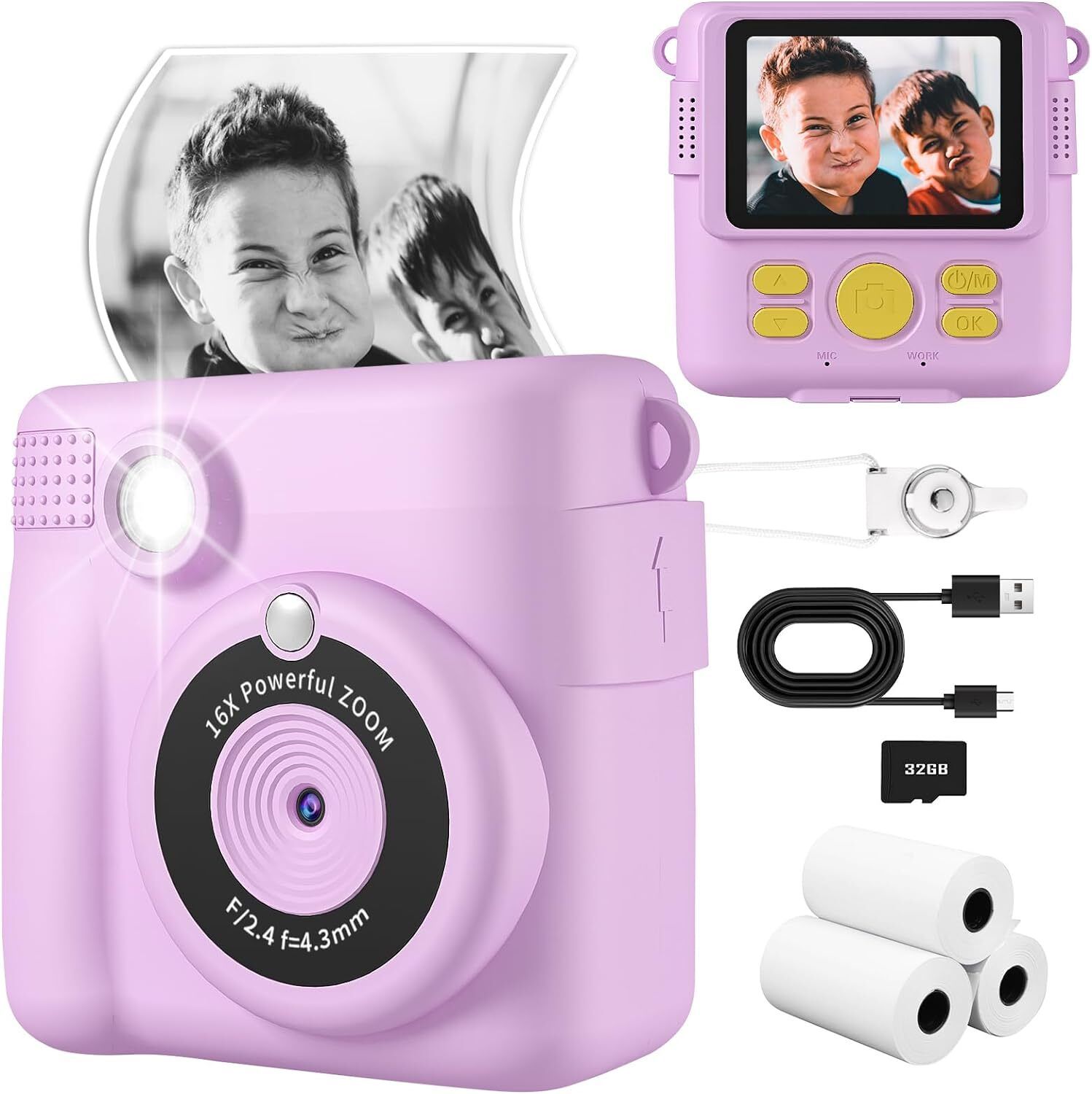 Adofys AD0-3453 Instant Print Camera for Kids HD Digital Video Camera Instant Camera