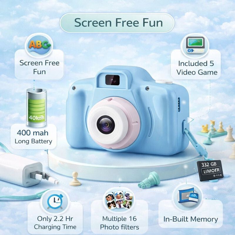 THYWILL SOLUTIONS BLUE MINI DIGITAL CAMERA BLUE MINI DIGITAL CAMERA CAME WITH Instant Camera-image-35