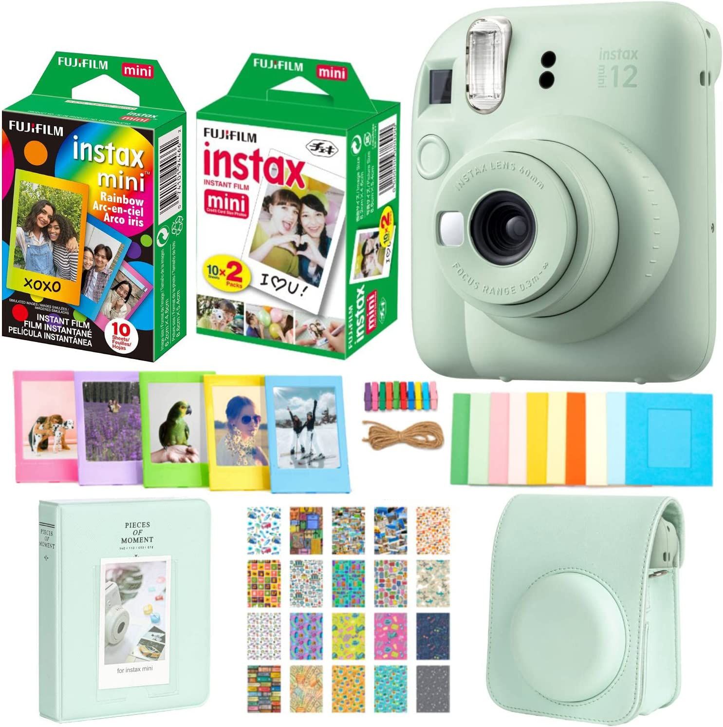 FUJIFILM Instax mini 12 Mint Green+10x2 Film+ 10x1 rainbow film+Carrying Case,Album,Stickers,frames Instant Camera-picture-11