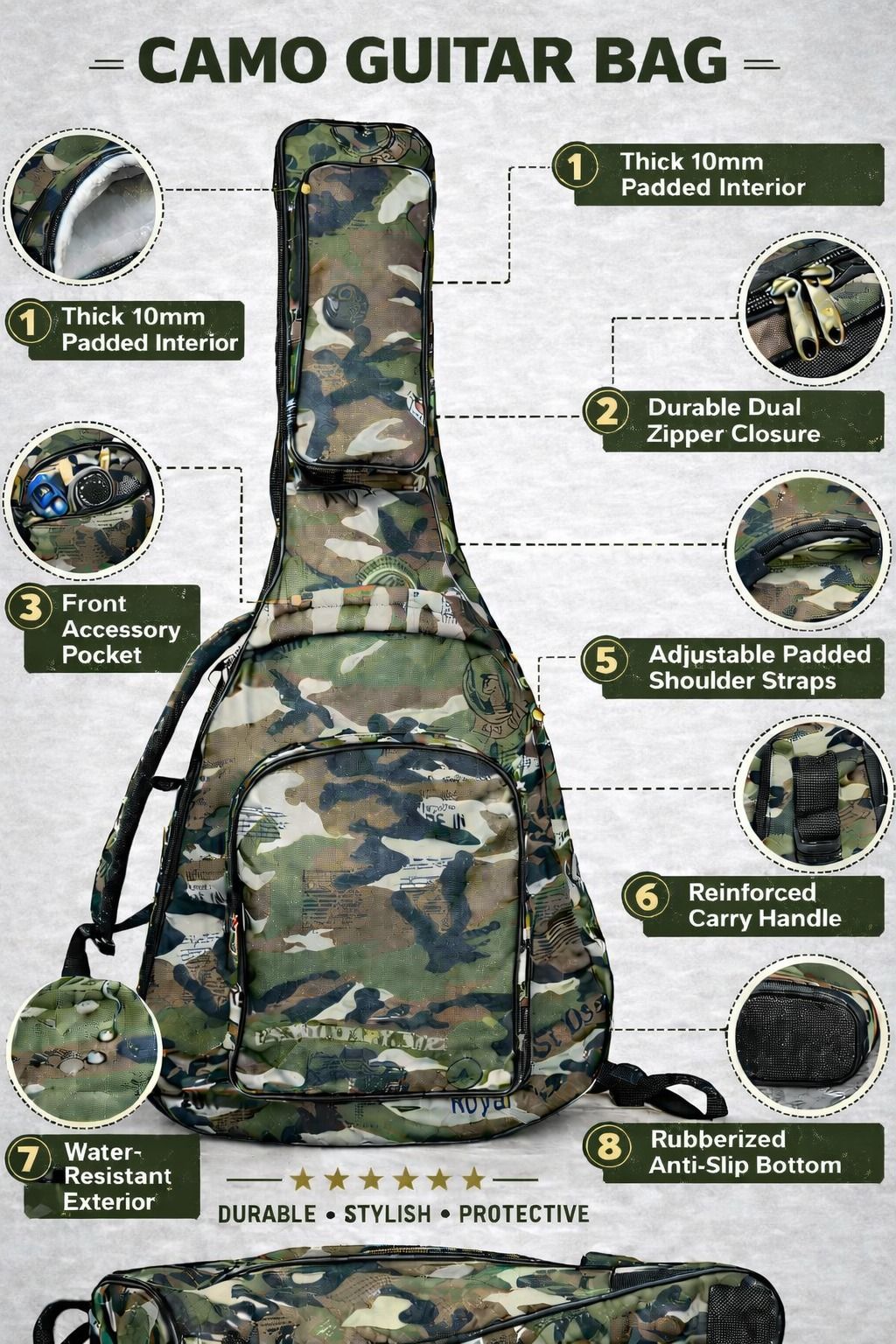 music galaxy ARMY PRINT PADDED GUITAR BAG MGAZ23 Guitar Bag-picture-40