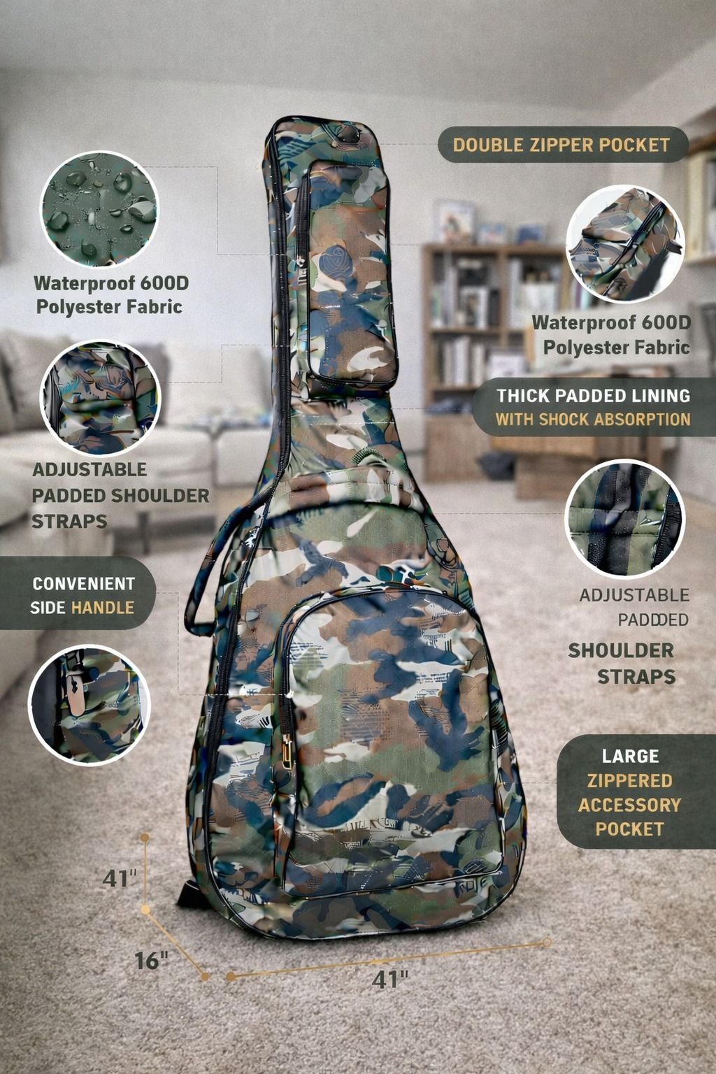 music galaxy ARMY PRINT PADDED GUITAR BAG MGAZ12 Guitar Bag-picture-21