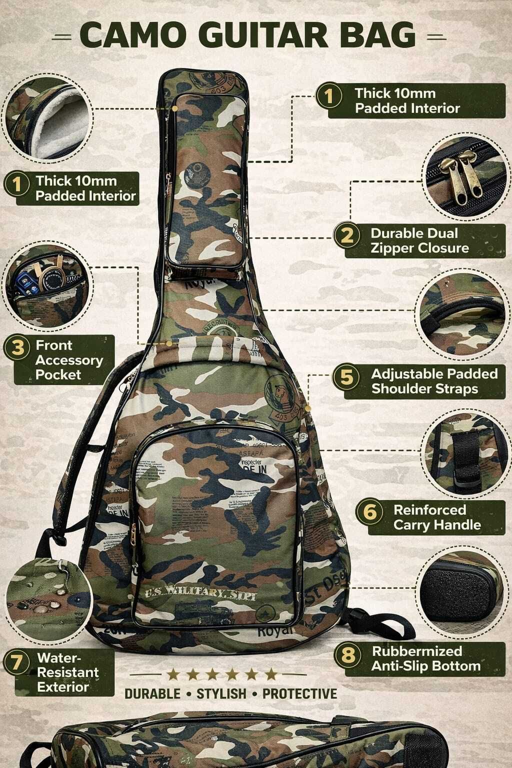 music galaxy ARMY PRINT PADDED GUITAR BAG MGAZ46 Guitar Bag-picture-43