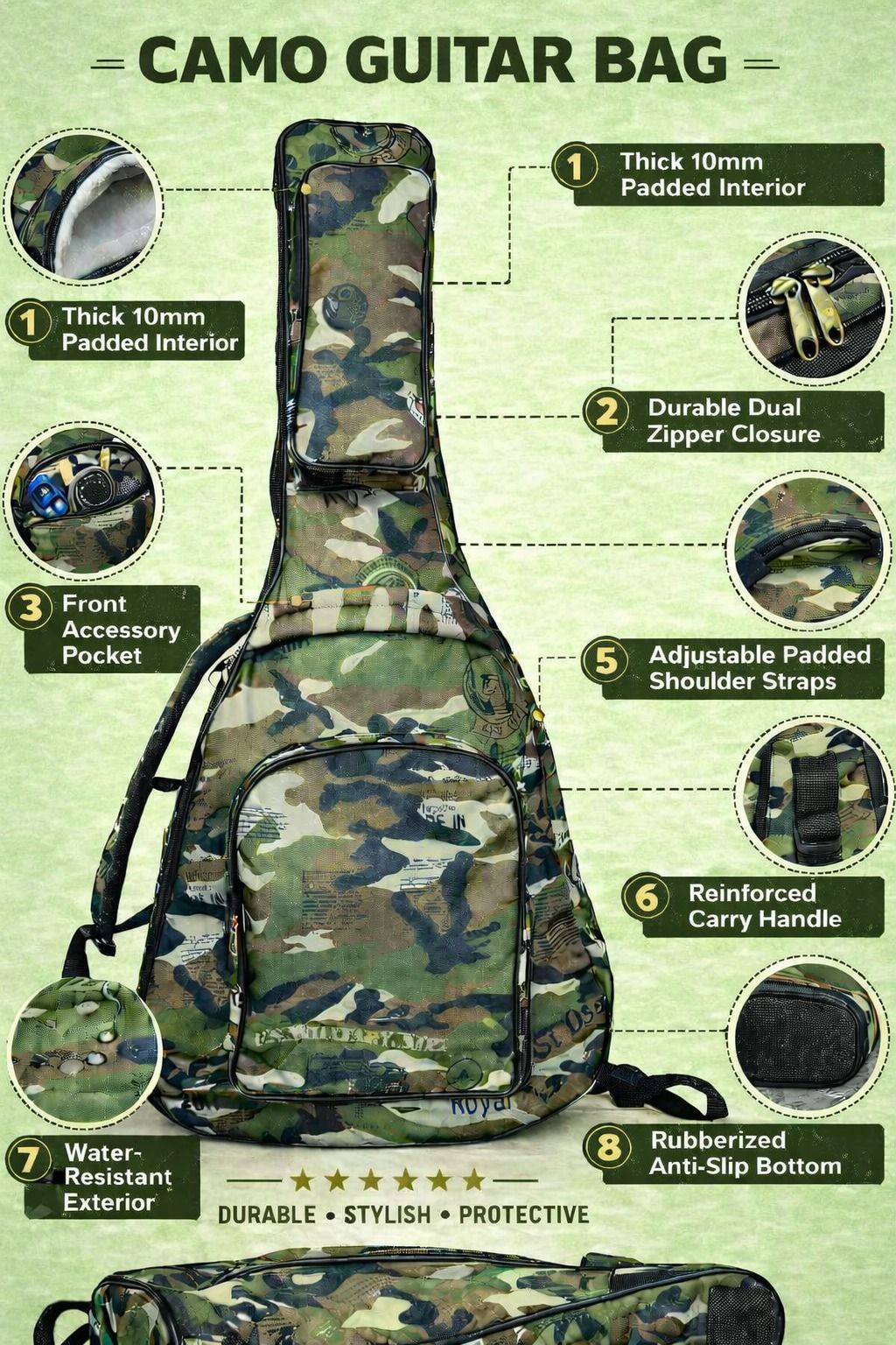 music galaxy ARMY PRINT PADDED GUITAR BAG MGAZ40 Guitar Bag-picture-19
