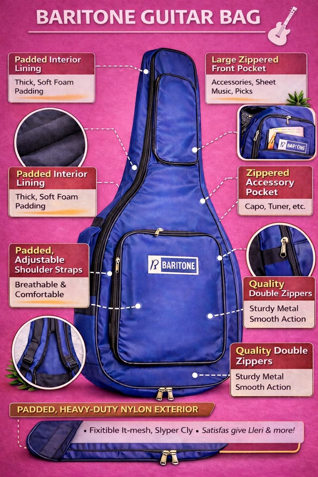 music galaxy BARITONE PADDED GUITAR BAG A15 Guitar Bag-picture-24