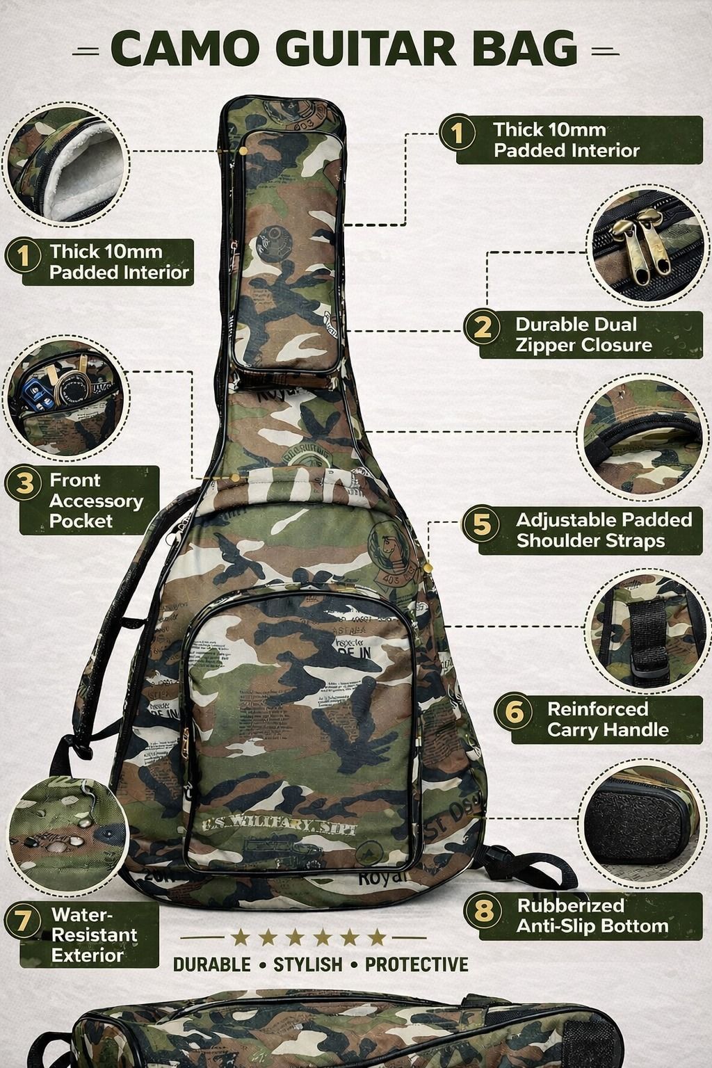 music galaxy ARMY PRINT PADDED GUITAR BAG MGAZ44 Guitar Bag-picture-45