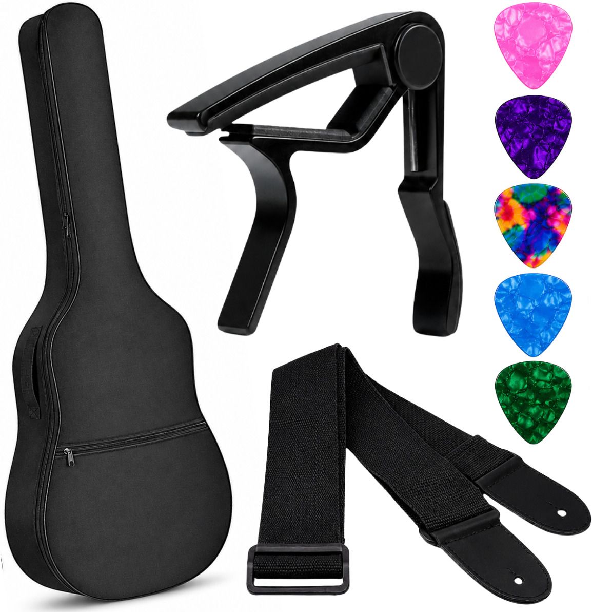 imaginea Guitar Combo Kit | Guitar Gig Bag, Capo, Black Belt & 5 Colorful Picks Electric Guitar Bag-picture-39