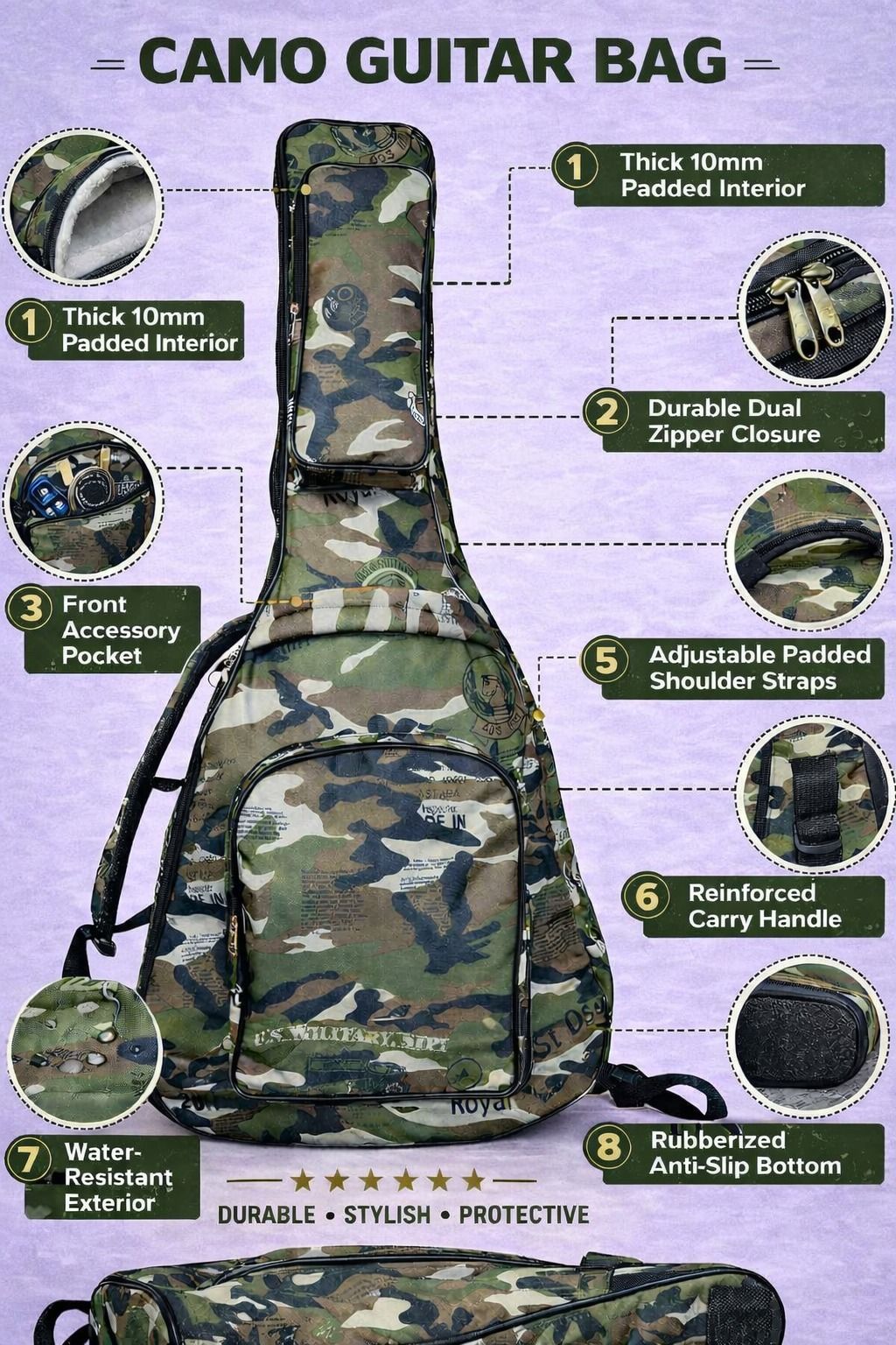 music galaxy ARMY PRINT PADDED GUITAR BAG MGAZ43 Guitar Bag-picture-26