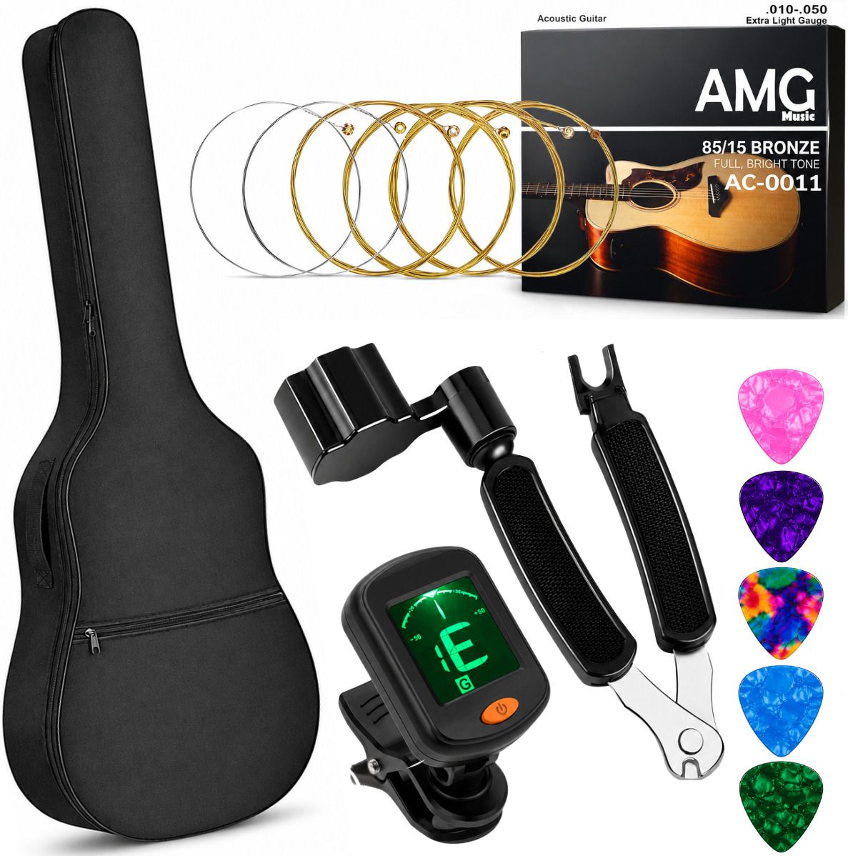 imaginea Guitar Accessories Kit with Guitar Gig Bag, Strings Set, Tuner, Winder & 5 Picks Guitar Bag-picture-38