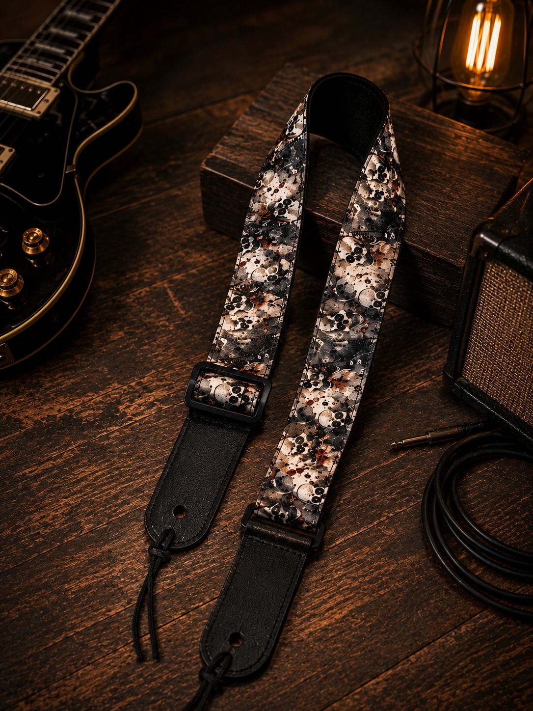 Premium Adjustable Guitar Strap Skull Print 150 cm Multicolor Nylon Strap-image-9