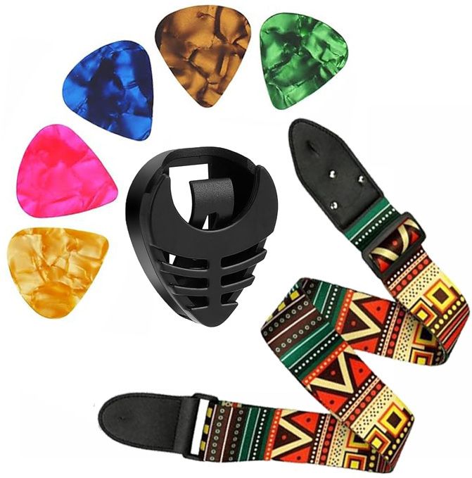 imaginea Bohemian Guitar Strap with Pick Holder & 5 Picks for Acoustic, Electric Guitar Polyester Strap-picture-24