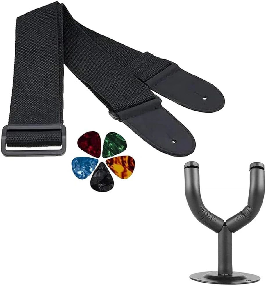 Guitar Strap Adjustable Nylon Guitar Belt with Picks & wall Mount Hanger Nylon Strap-image-5
