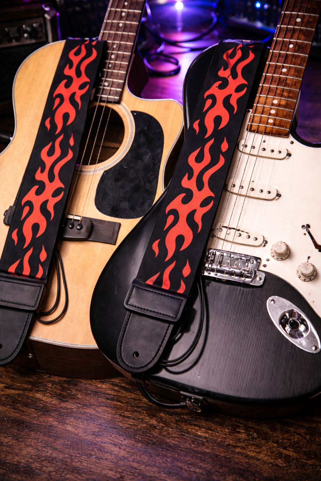 Premium Adjustable Red Flame Guitar Strap Nylon Strap-image-35