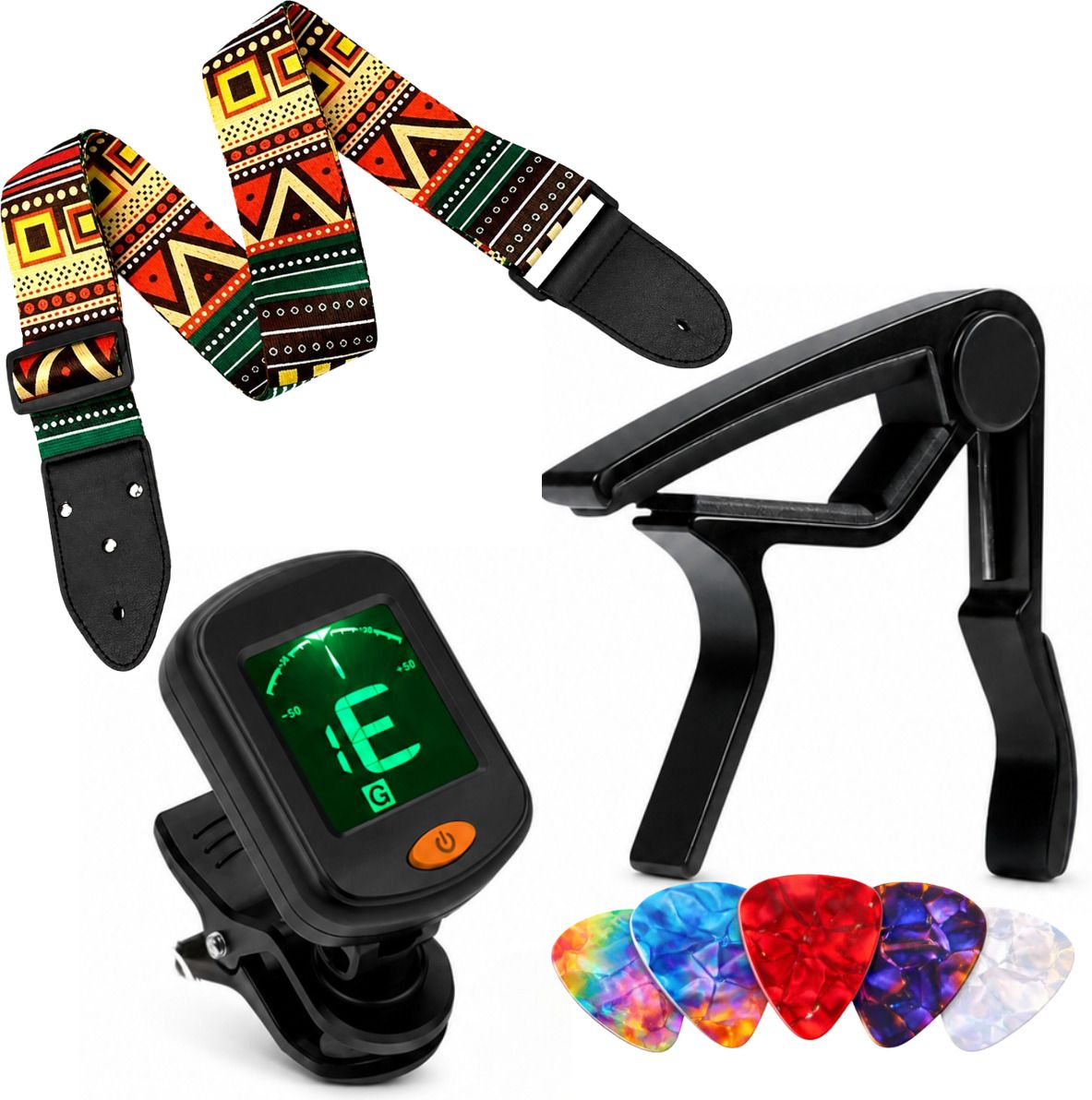imaginea Guitar Strap with Capo, Tuner & 5 Picks | Guitar Accessories for Acoustic Guitar Polyester Strap-picture-47
