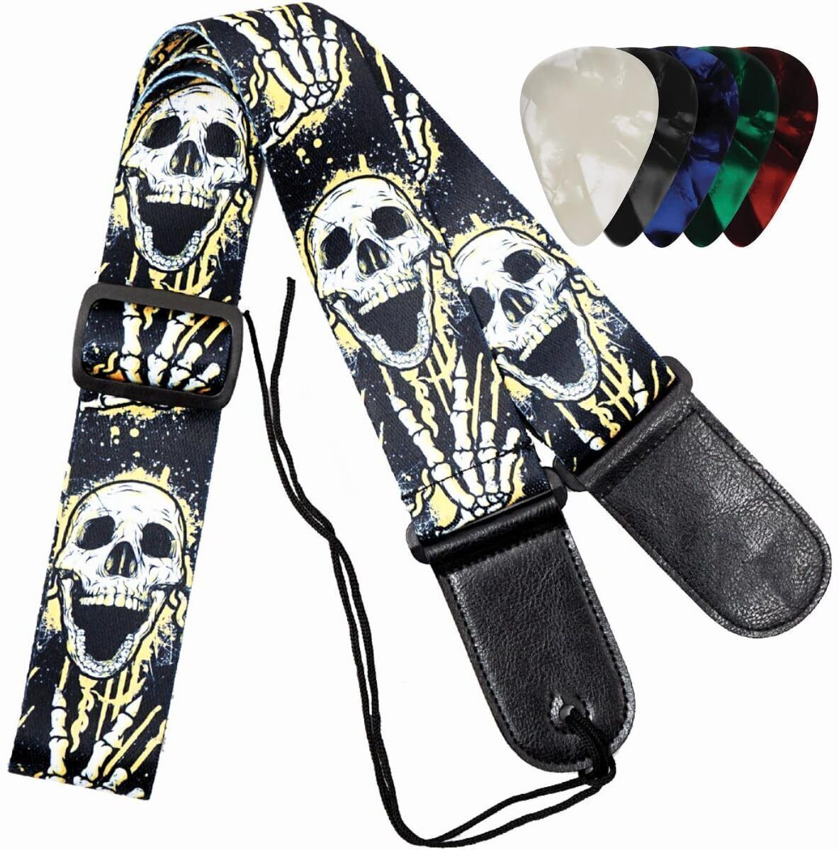 Guitar Strap with Picks Adjustable Guitar Belt For Acoustic/Bass/Electric Guitar Polyester, Nylon Strap-image-17