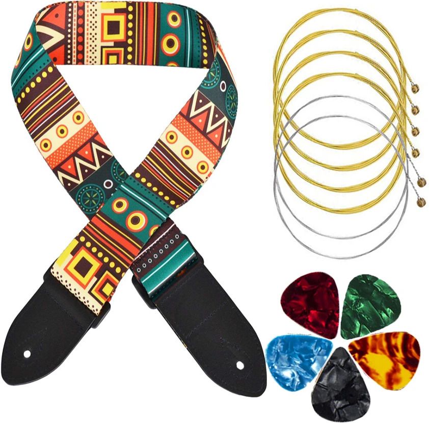 urban infotech Bohemian Guitar Strap for Acoustic Adjustable Buckle with 5 Picks and String Polyester Strap-picture-24